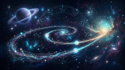 Two orbs of light drawing closer along a cosmic path, symbolizing how long to date before marriage