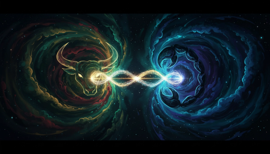 A grounded golden orb and a dark red water orb drawn together in space