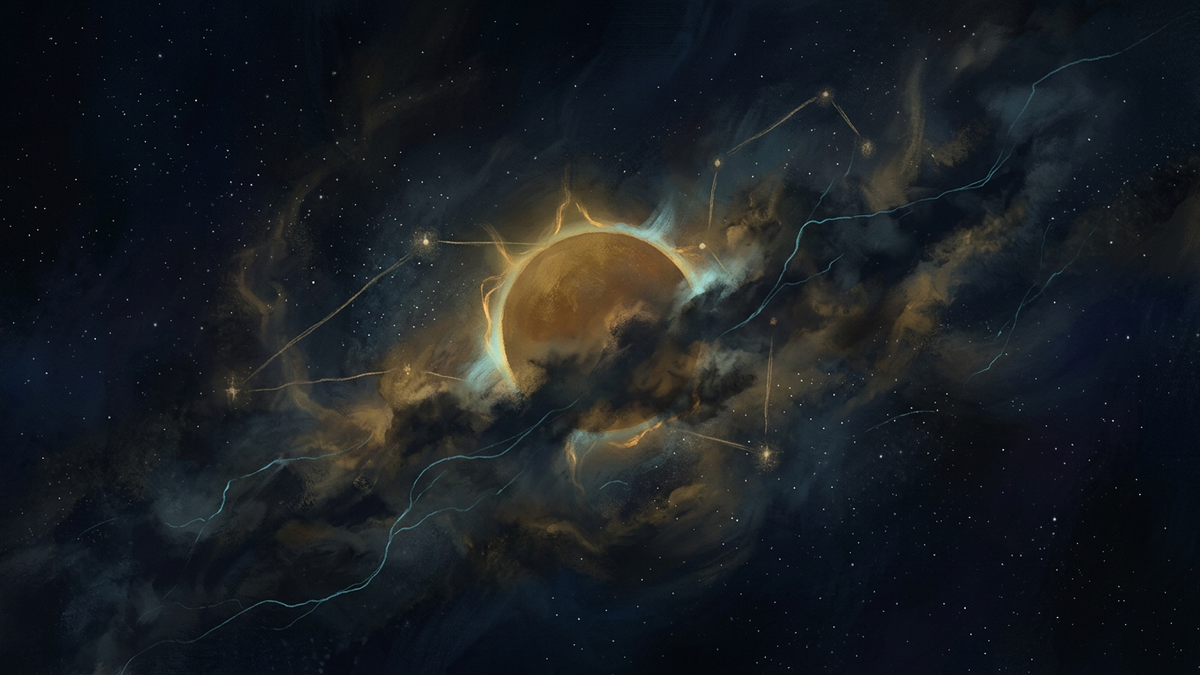 Lone golden lion silhouette beneath a cosmic Leo constellation representing chiron in leo unworthiness wound