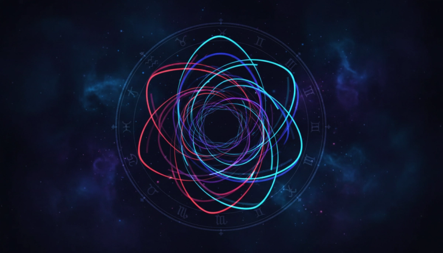 Aries and Aquarius symbols joined by a sextile on an astrology wheel
