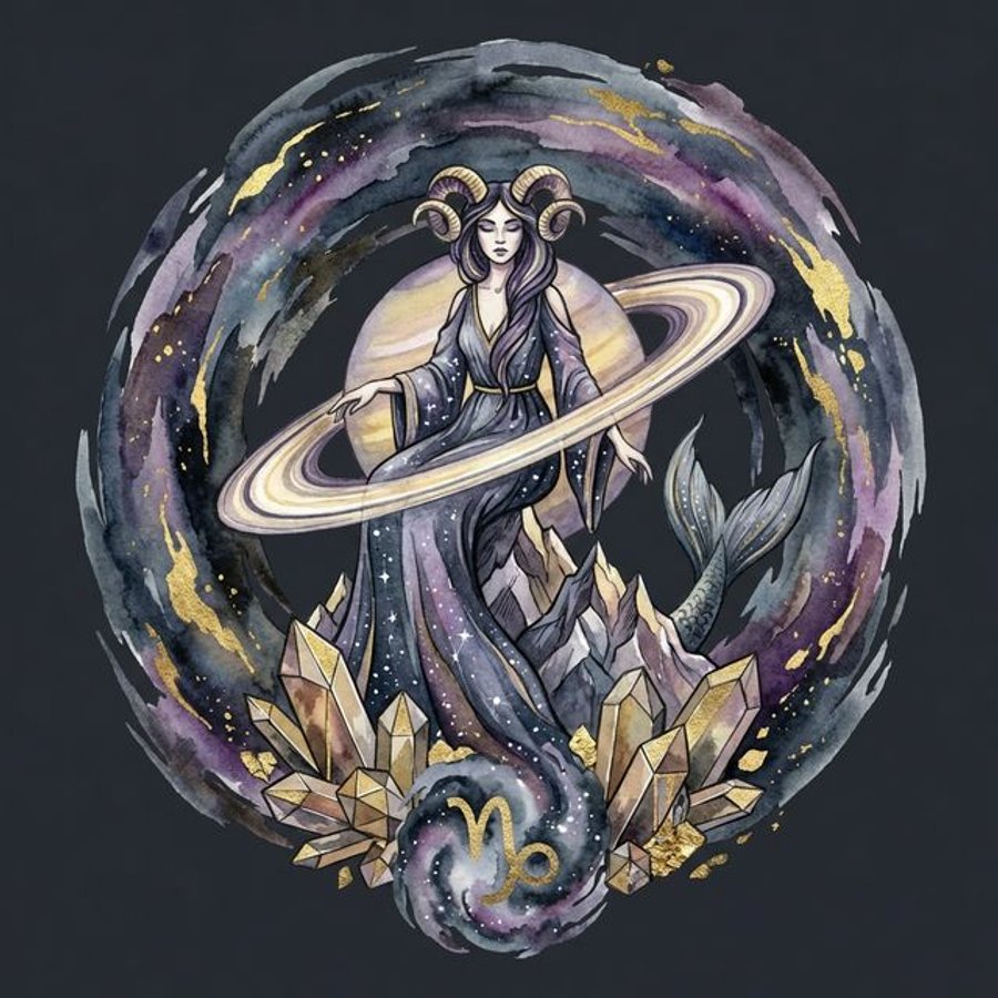 Capricorn woman personality traits infographic showing Saturn rulership, earth element, cardinal quality, and core characteristics like ambition, discipline, and quiet authority