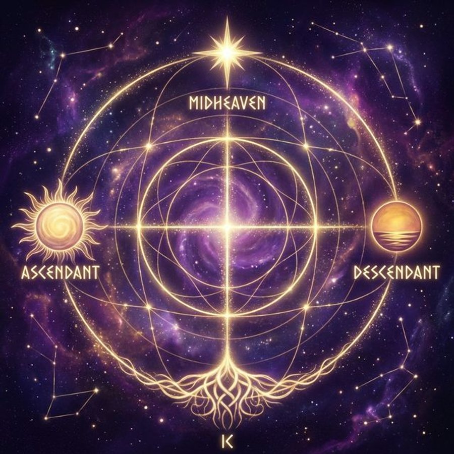 Four angular houses in astrology showing Ascendant Midheaven Descendant and IC as cardinal chart points