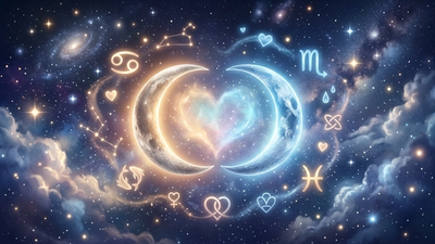 Moon sign compatibility hero image showing emotional connection between zodiac signs