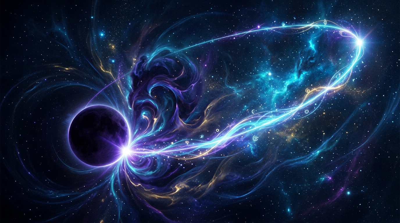 Cosmic art of a dark lunar apogee on a glowing nodal axis for north node conjunct lilith natal astrology