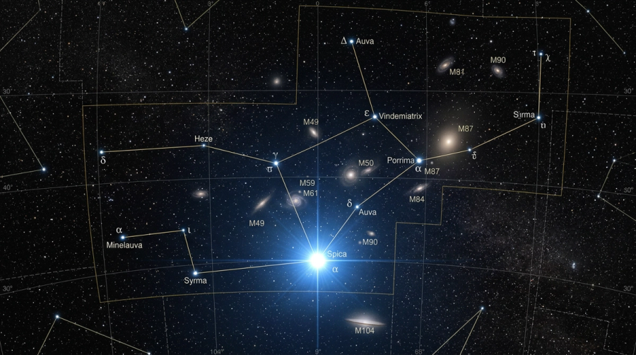Spica star in Virgo constellation — the brightest star marking the goddess's wheat sheaf in the night sky