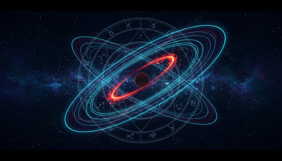 Aries and Sagittarius symbols joined by a trine on an astrology wheel