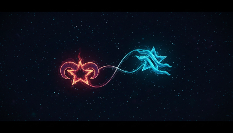Two luminous planets connected by an electric blue filament