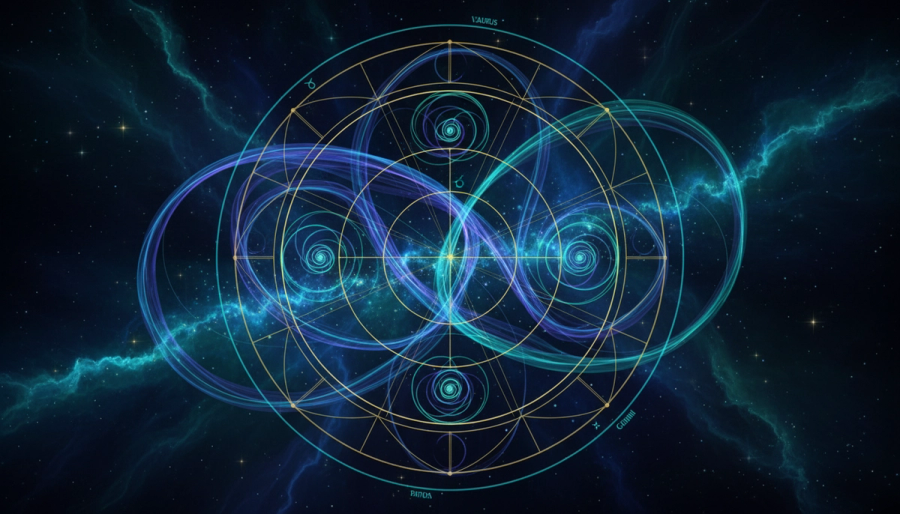 Astrology wheel showing a grounded earth point beside an airy mutable point