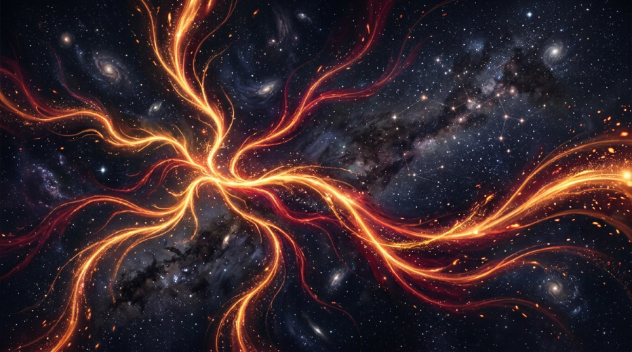 Sagittarius man traits — branching cosmic paths representing his restless explorer spirit
