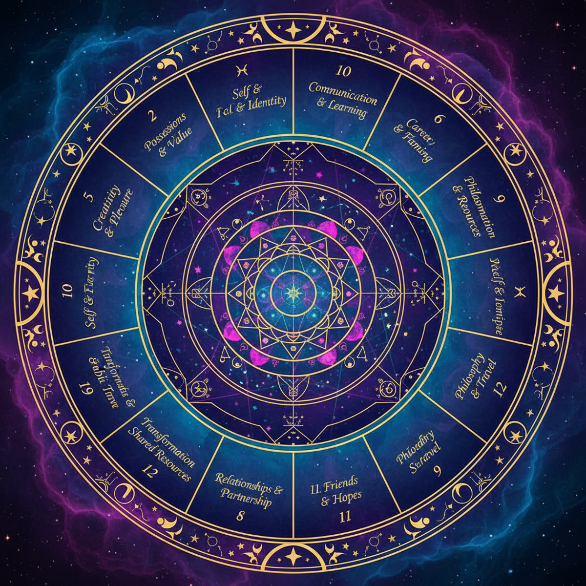 Detailed natal chart wheel
