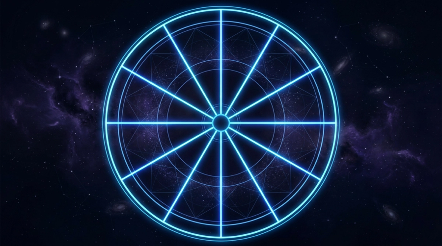 Astrological chart wheel with twelve radiating boundary lines showing house cusps dividing the circle