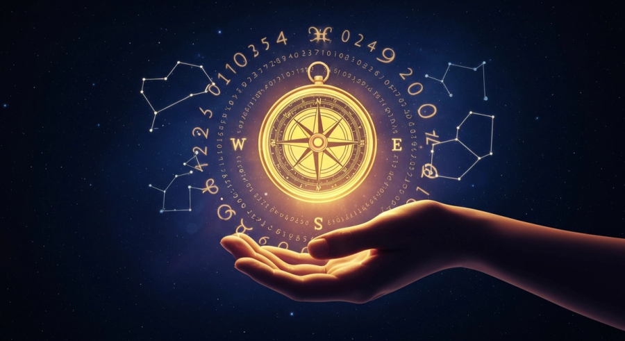 Компас судьбы с цифрами нумерологии и созвездиями зодиака