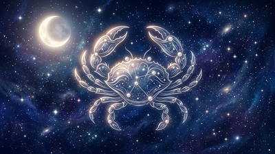 Cancer man personality — crab constellation in silver and pearl representing emotional depth and intuition