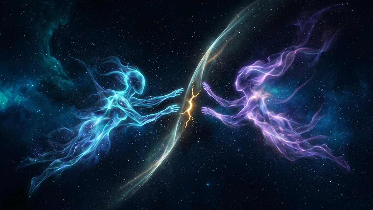 Abstract cosmic scene representing the Chiron in 8th house wound around intimacy and vulnerability