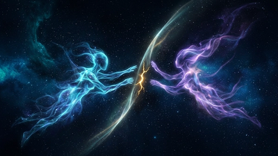 Abstract cosmic scene representing the Chiron in 8th house wound around intimacy and vulnerability