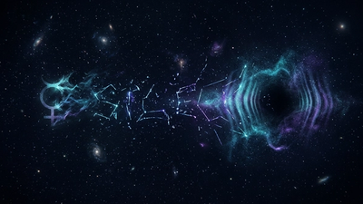 Faint Mercury glyph dissolving into a starfield with broken constellation lines representing chiron in 3rd house communication wound