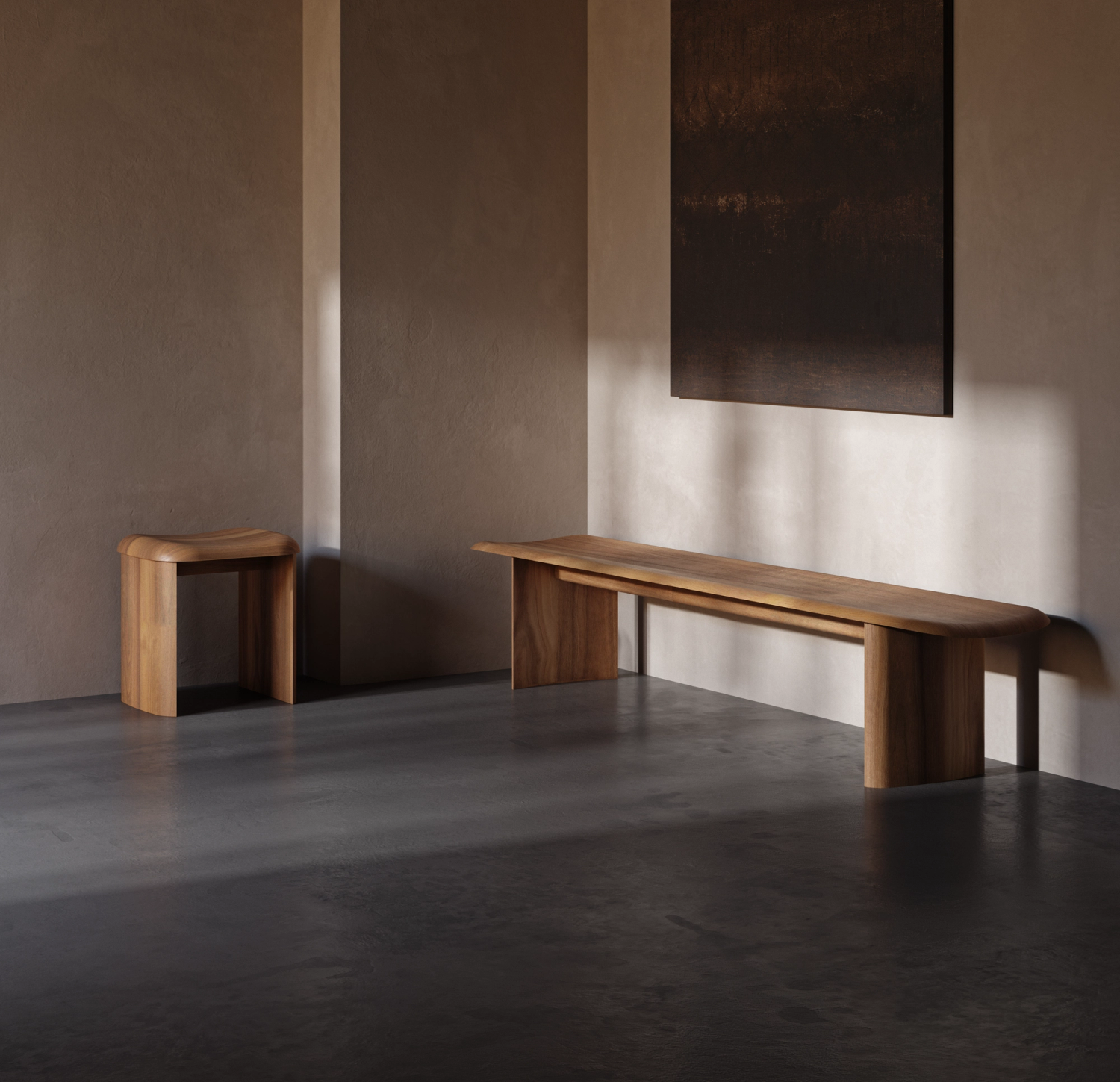 Elements timber bench and stool