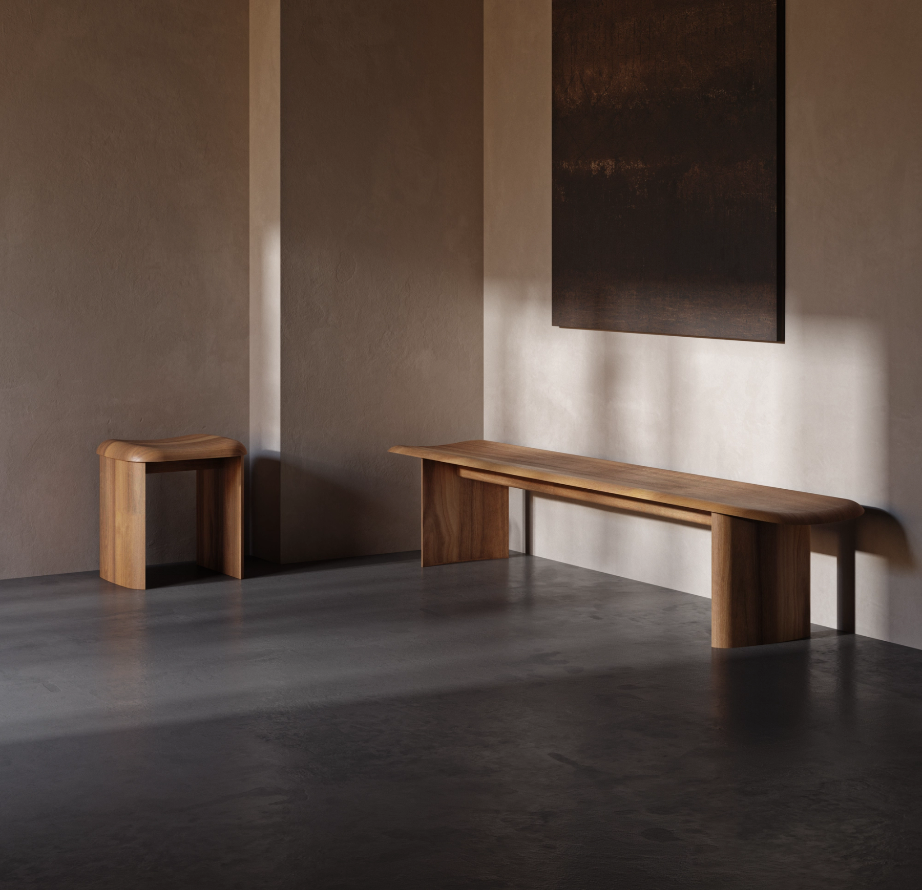 Elements timber bench and stool