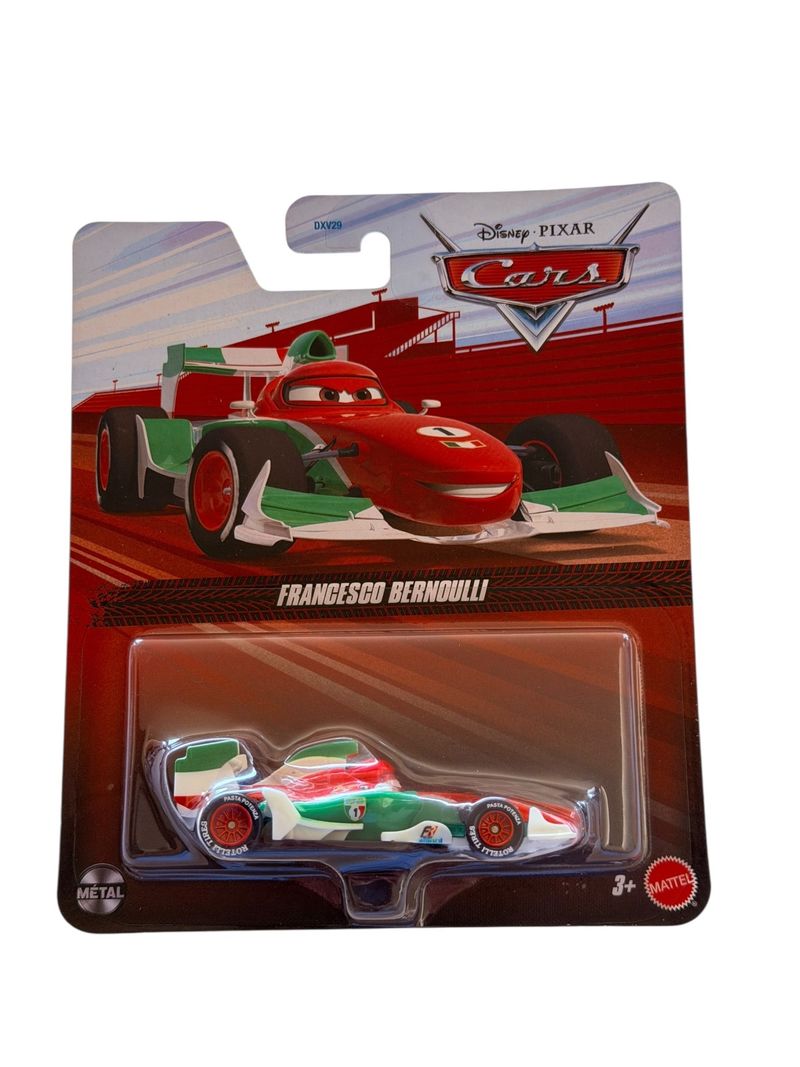 Auto a escala de metal Francesco Bernoulli de Cars en su empaque de cartón original