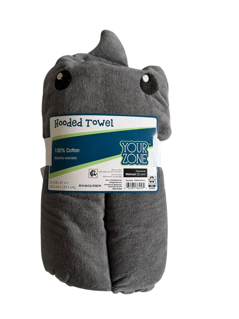 Toalla con capucha Your Zone diseño tiburón gris 100% algodón