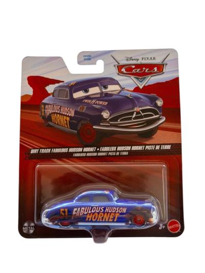 Auto a escala de metal Dirt Track Fabulous Hudson Hornet de Disney Pixar Cars en empaque original azul y rojo