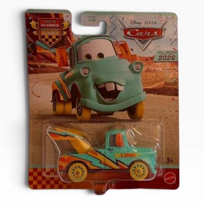 Empaque de carton y burbuja plastica con auto miniatura de Mate de Cars en color verde agua con detalles amarillos y naranjas