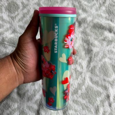 Vaso Tumbler Starbucks con Diseño de Corazones y Flores
