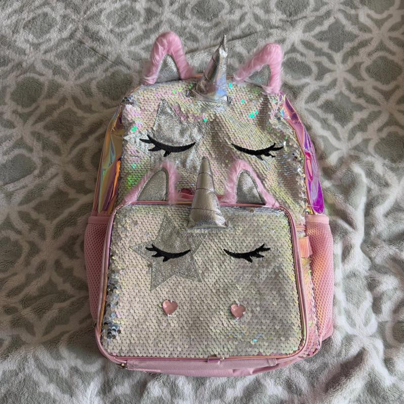 Mochila infantil con lonchera diseño unicornio de lentejuelas