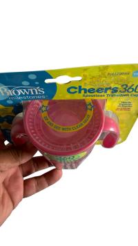 Vaso de Transición Dr. Brown's Cheers 360 con asas color rosa 7 oz