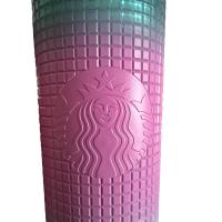 Vaso Starbucks Cold Cup Texturizado Degradado Verde y Rosado con Popote