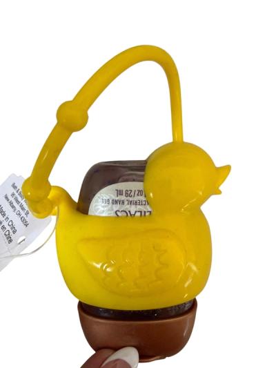 Holder de silicona Bath and Body Works diseño patito amarillo con gel antibacterial PocketBac