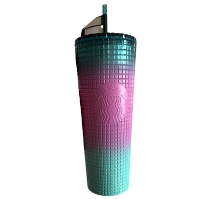 Vaso Starbucks Cold Cup Texturizado Degradado Verde y Rosado con Popote