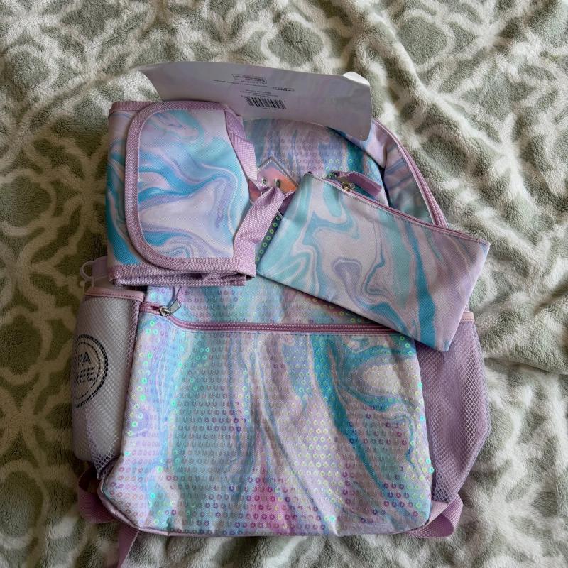 Set de Mochila con Estampado Marmolado y Lentejuelas