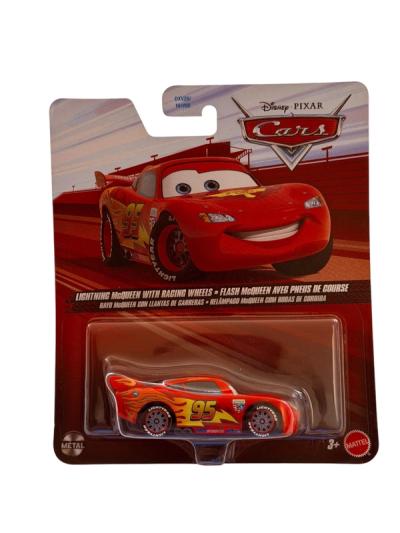 Empaque de cartón y burbuja plástica con auto miniracers Rayo McQueen rojo de metal con llantas de carreras