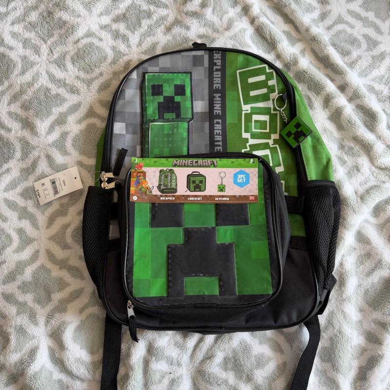 Minecraft 3pc Set Backpack Lunch Kit Keychain