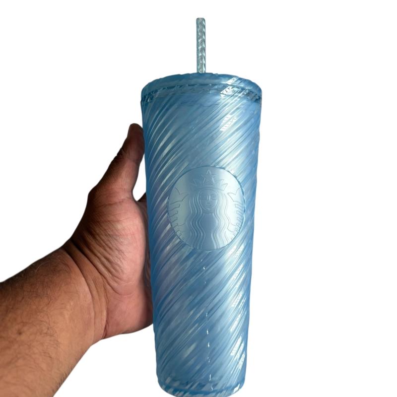 Vaso de Plástico Starbucks Azul con Textura en Relieve