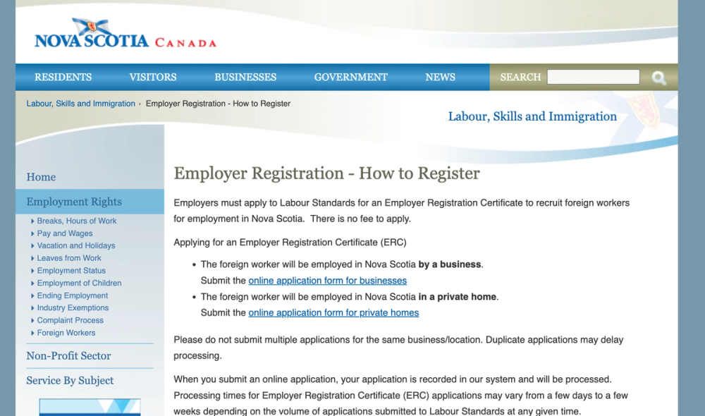 employer registration certificate nova scotia