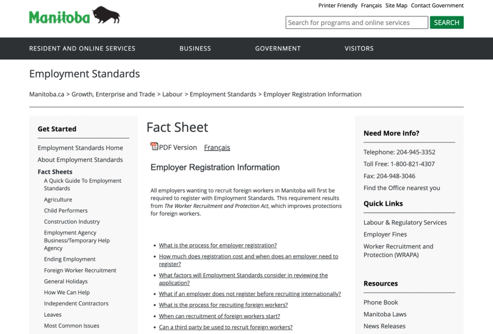 employer registration certificate Manitoba 