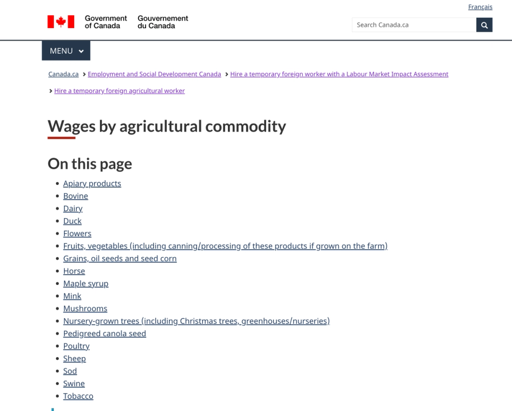 Wages by agricultural commodity