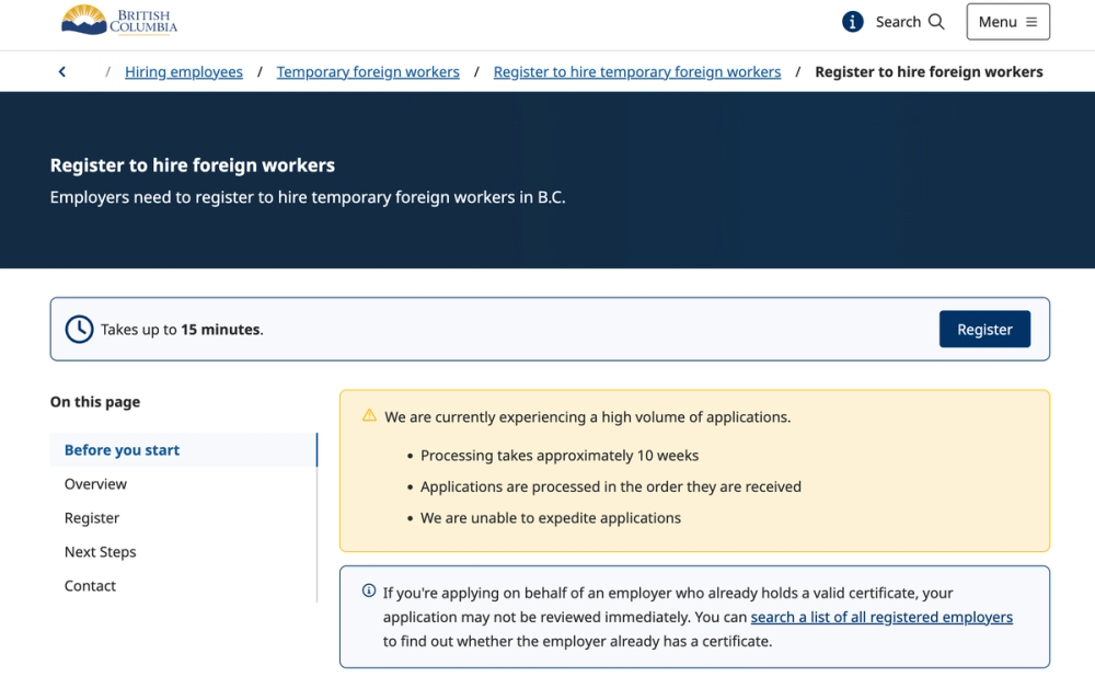 employer registration certificate bc