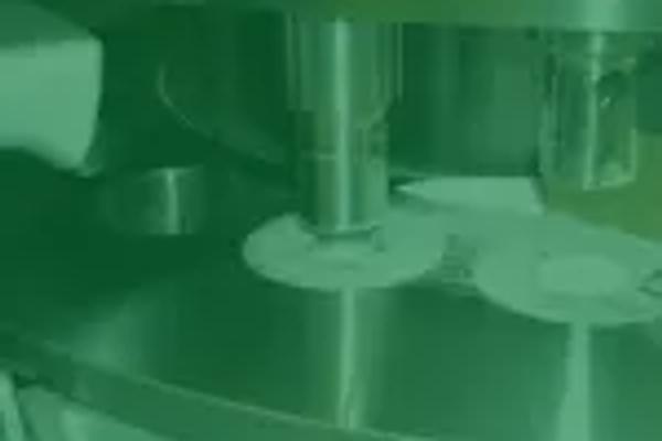 Compression stage of tableting in rotary tablet press.