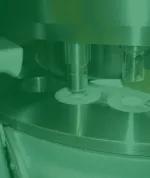 Compression stage of tableting in rotary tablet press.
