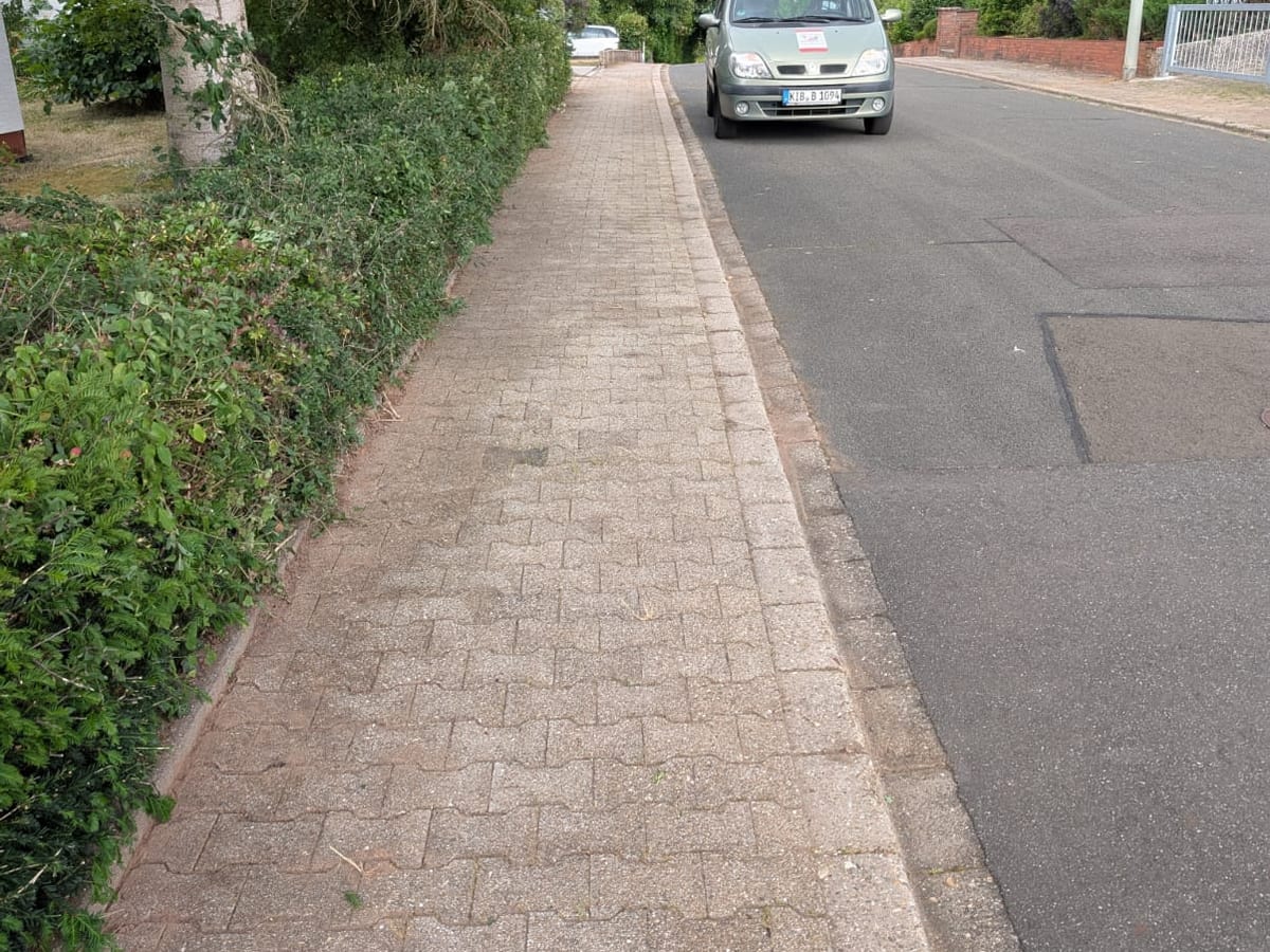 Gefegter Gehweg mit frisch geschnittener Hecke
