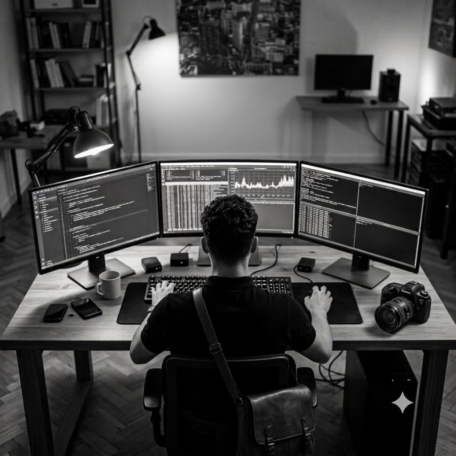 Personne travaillant sur un ordinateur dans le cadre de l’élaboration d’une stratégie de communication.