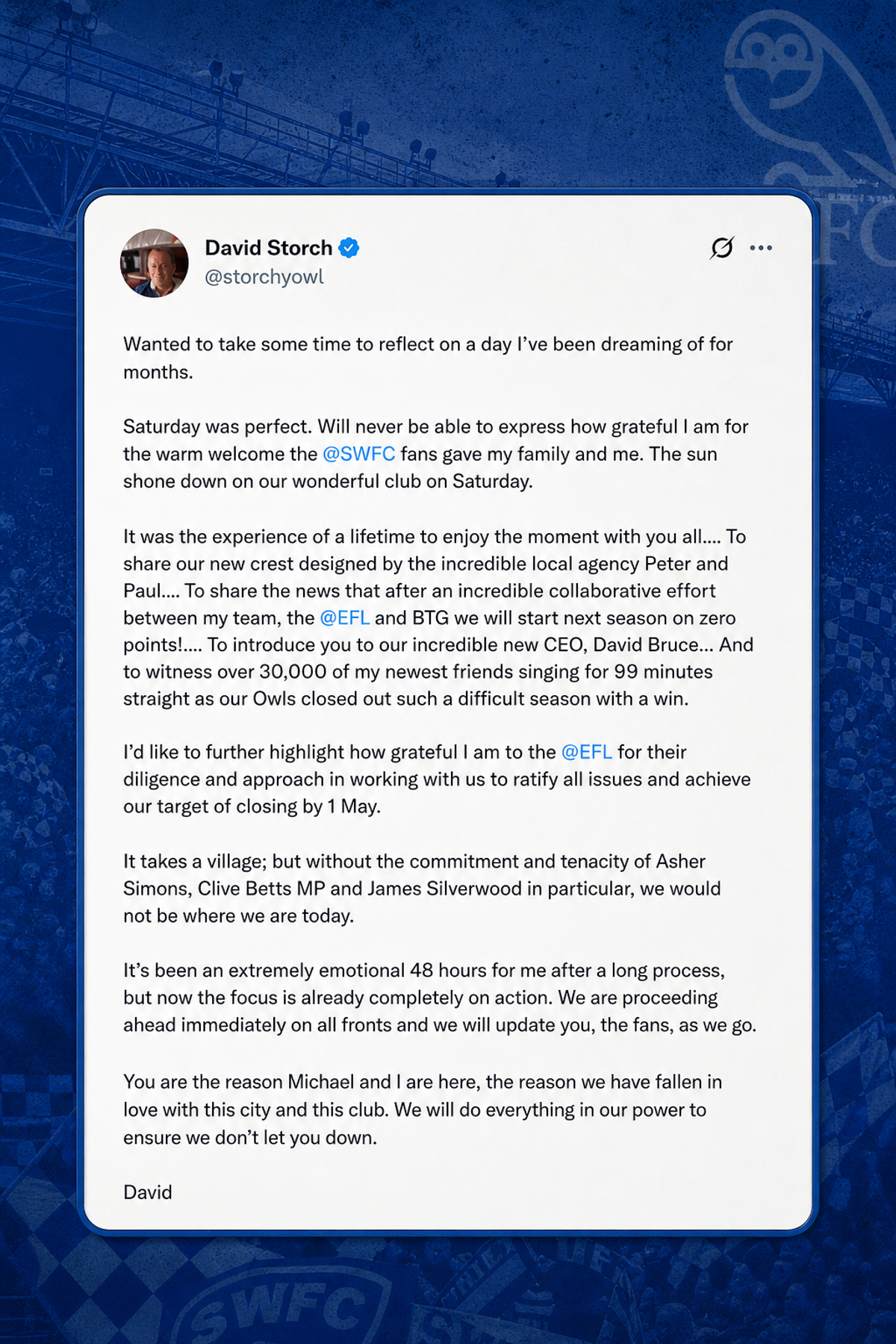 David Storch X post SWFC