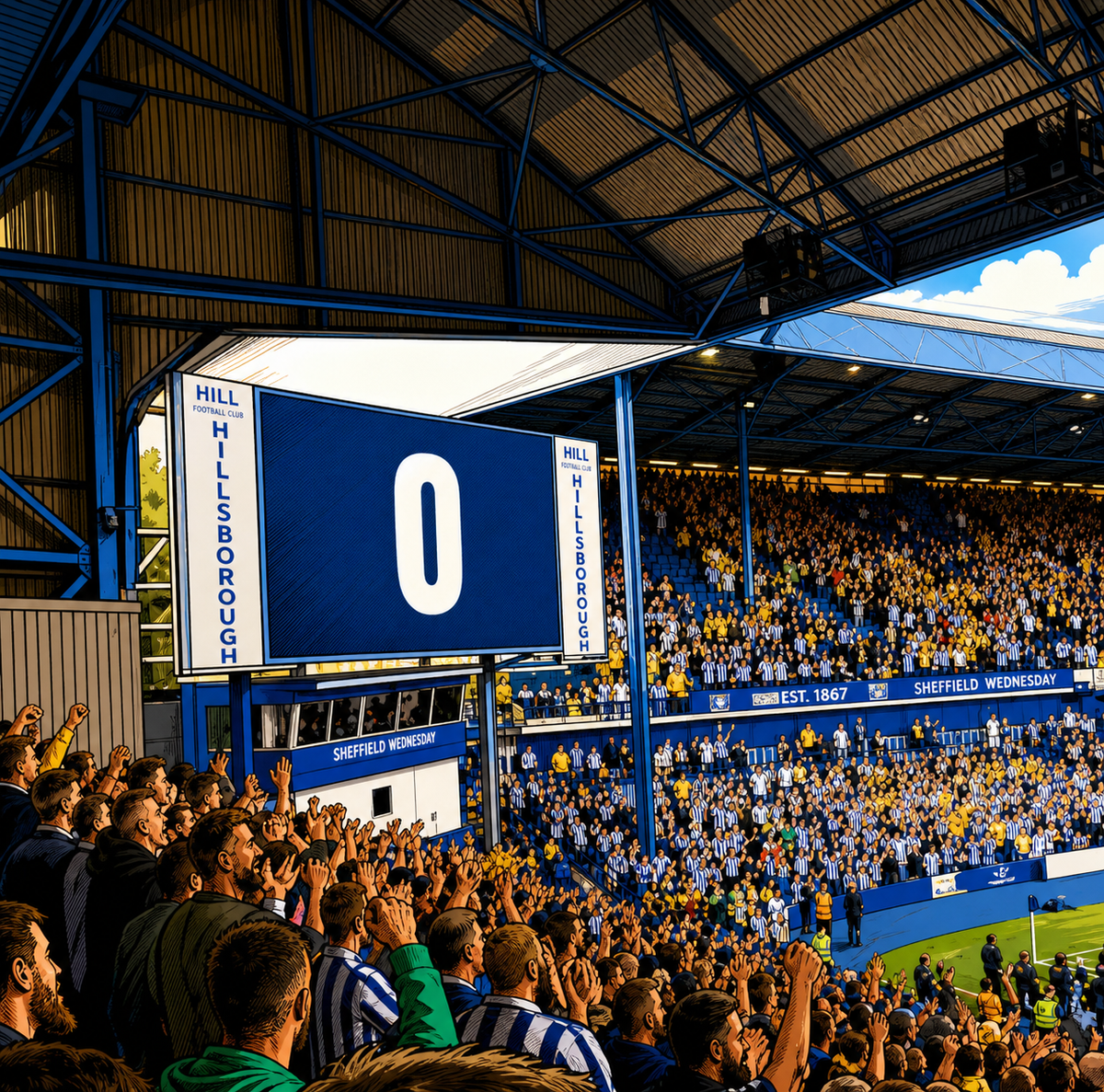 Zero points displayed on the scoreboard at Hillsborough