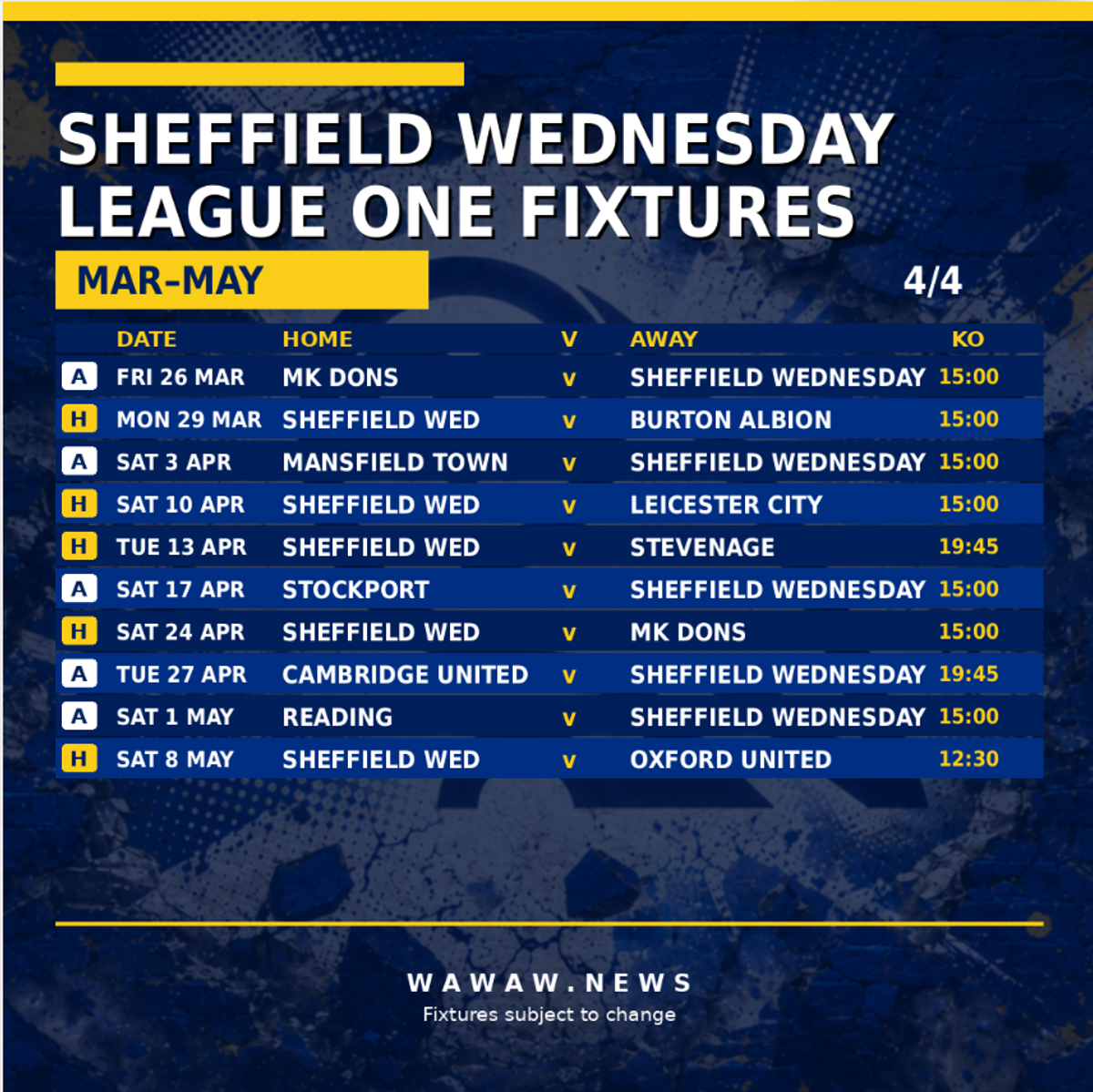 SWFC Fixture Mar-May 2027