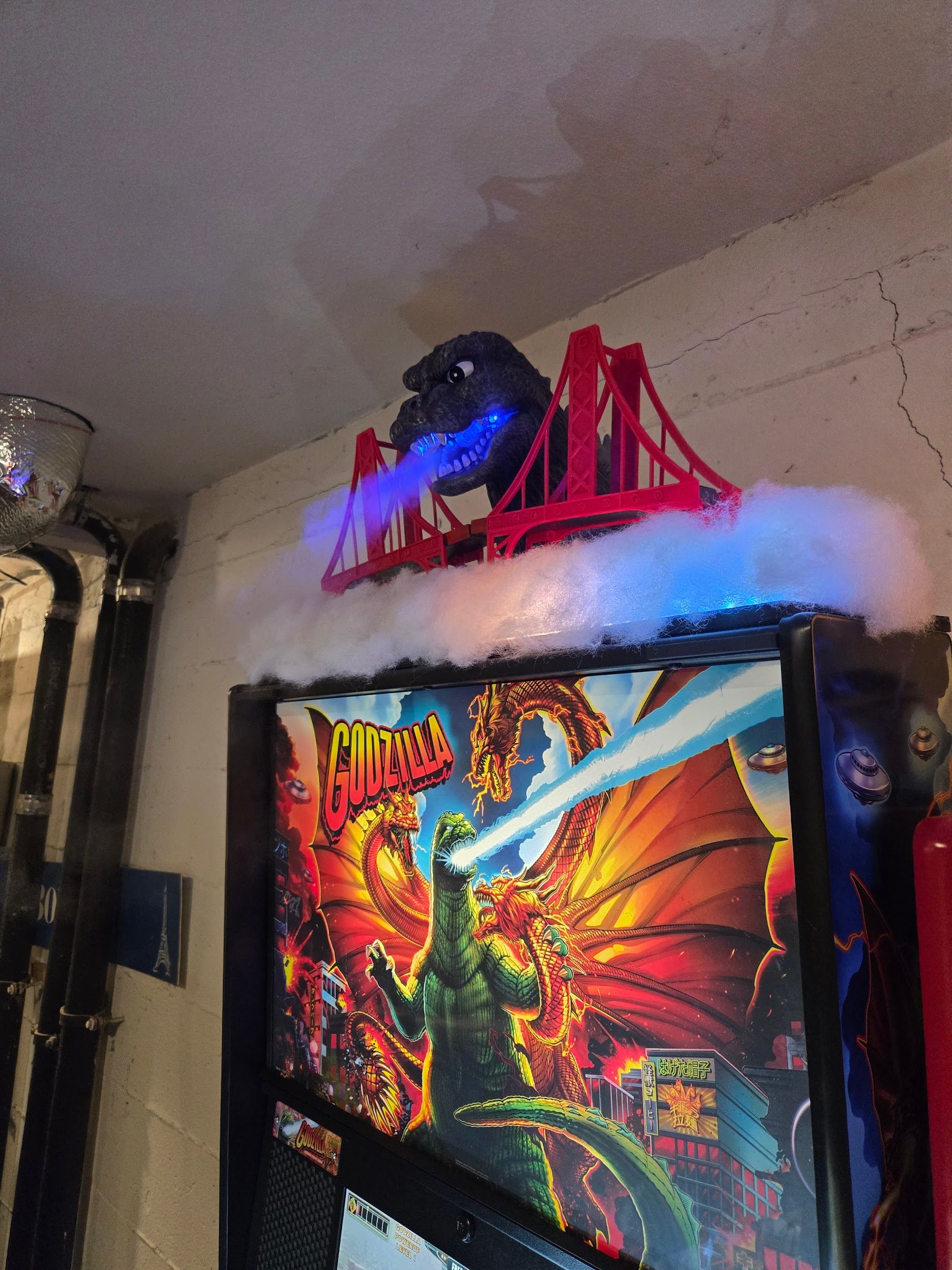 Godzilla pinball topper in action