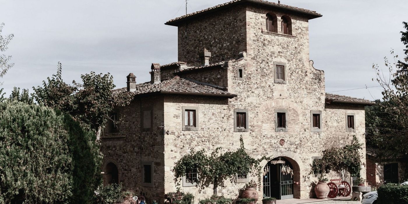 Traditional stone farmhouse in the Provence countryside surrounded by garden