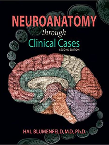 Textbook cover: "Neuroanatomy through Clinical Cases, Second Edition," featuring a colorful brain diagram.
